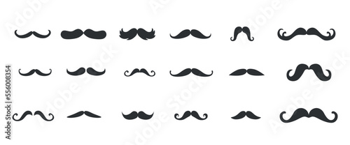 Moustache silhouette set. Vector stock illustration isolated on white background for photo booth box, barber shop logo. 