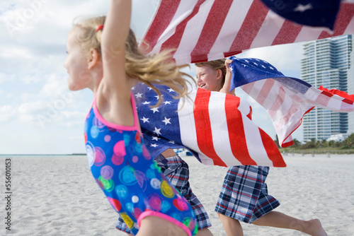 Children With American Flag Towels, Miami Beach, Dade County, USA photo