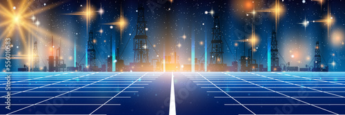 Oil and gas industry, heavy industrial landscape vector concept illustration. Web banner, header design template