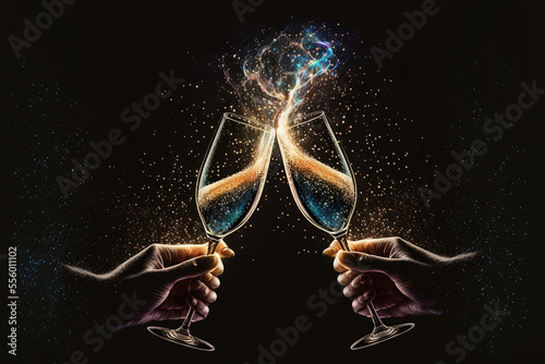 champagne glasses toasting, happy new year