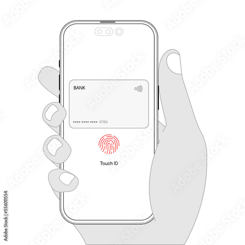 Successful contactless card payment with a touch id. Concept of vector illustration.