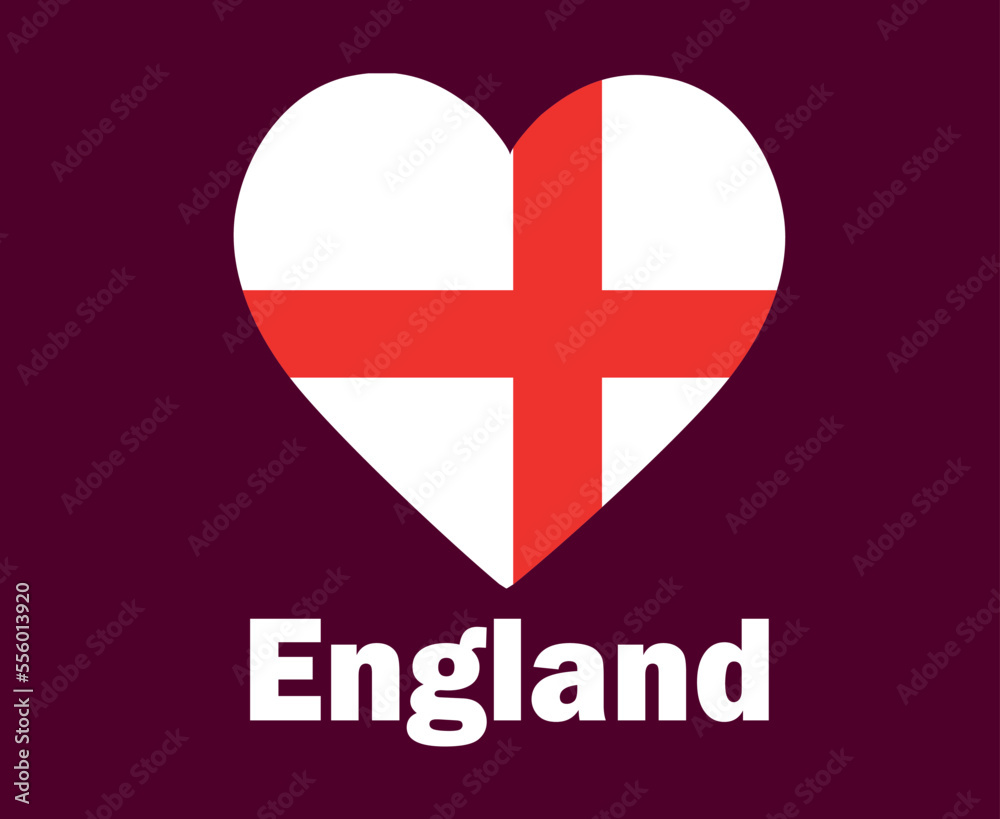 Obraz premium England Flag Heart With Names Symbol Design Europe football Final Vector European Countries Football Teams Illustration