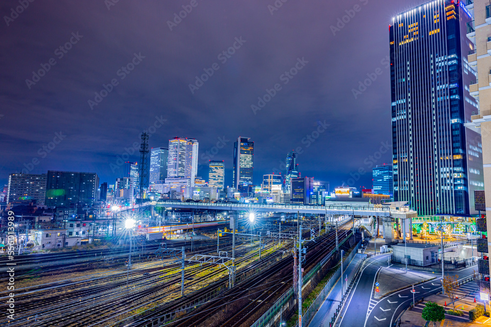 Obraz premium 【愛知県】名古屋駅方面のビル群とささしまライブ駅周辺の夜景