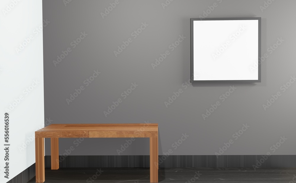3d render. mockup in frame. interior mockup. table and frame object inside a room. object and interior.