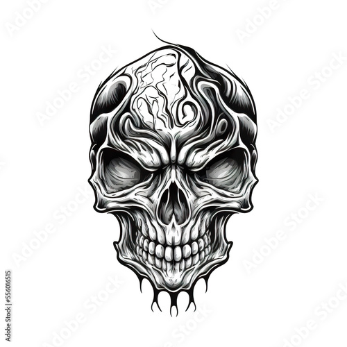 Graphic Realistic Dead Skull. Scary demon in horror style. Idea for a tattoo concept. Generative AI