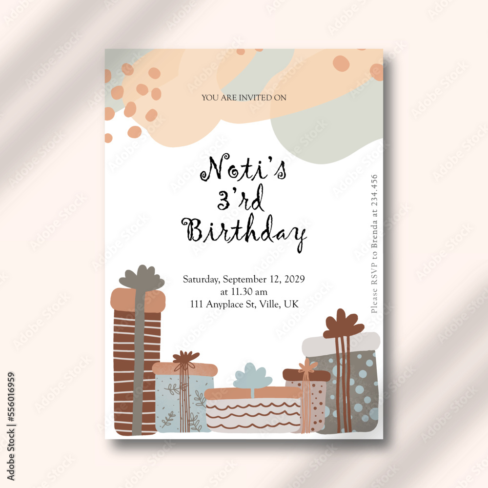Birthday Invitation with Simple Gift Box and Shape Template Design	