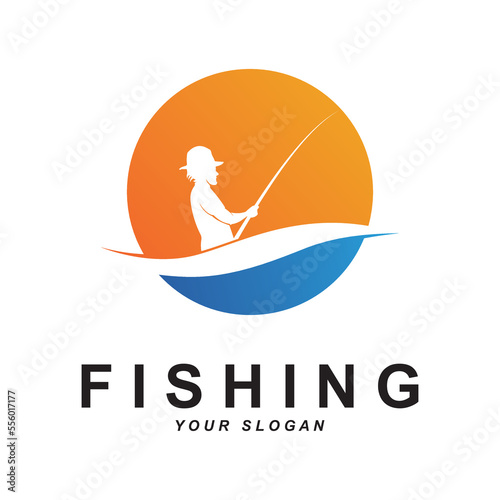 fishing logo vector with slogan template