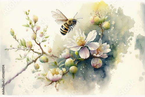 Beautiful bees watercolor illustration made with Generative AI
