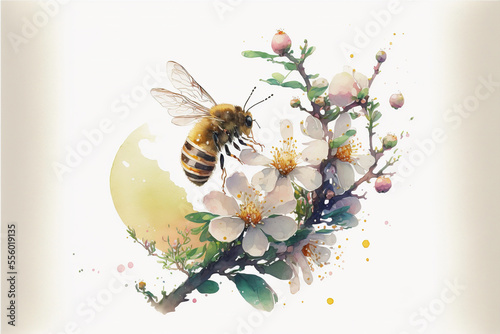 Fotografija Beautiful bees watercolor illustration made with Generative AI