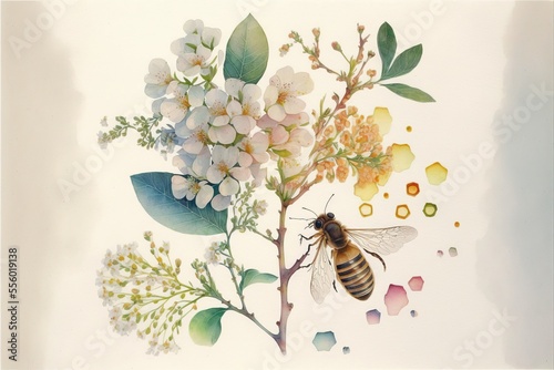 Beautiful bees watercolor illustration made with Generative AI 