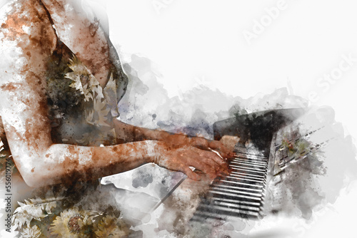 Canvas Print Abstract playing piano keyboard on watercolor illustration painting background