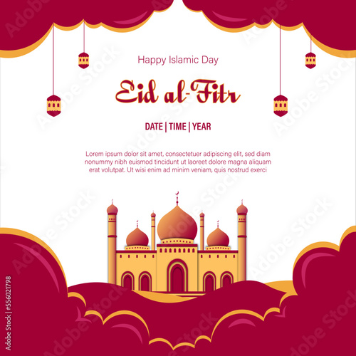 vector happy islamic day with mosque illustration for social media