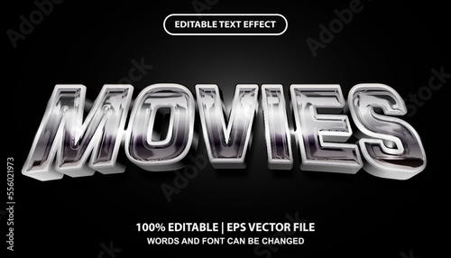 Movies editable text effect template, movie title style, silver metal effect font style photo