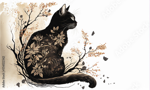 Tet Vietnamese lunar new year, 2023 year of the cat zodiac card generative ai