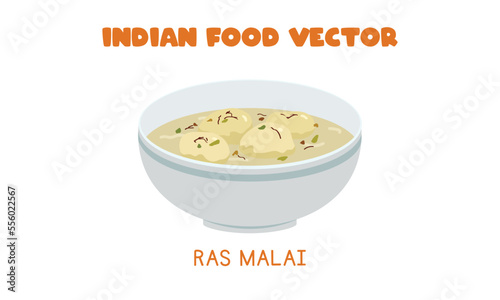 Indian Ras Malai or Rossomalai flat vector illustration isolated on white background. Ras Malai clipart cartoon. Asian food. Indian cuisine. Indian food