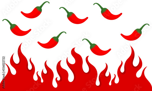 illustration with a spicy theme with a design of red chilies and a burning fire indicating spicy and hot