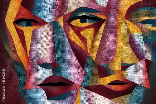 Fototapeta Abstract cubist portrait faces as texture. - Generative AI