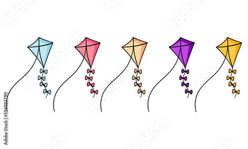 colorful kite background with outline, on white background