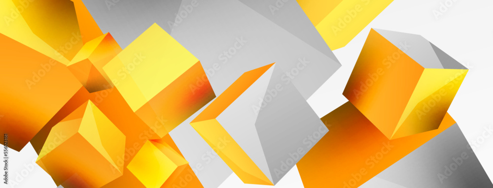 3d cubes vector abstract background. Composition of 3d square shaped basic geometric elements. Trendy techno business template for wallpaper, banner, background or landing