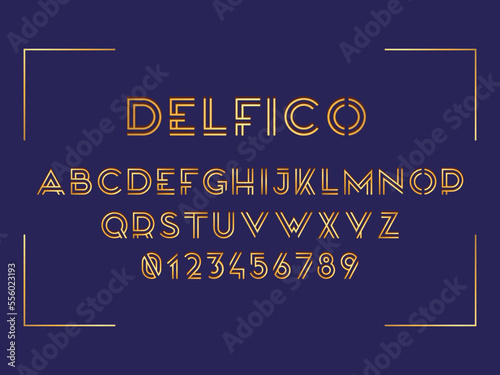 Gold Delfico Font Typography Creative Alphabet Vector Template