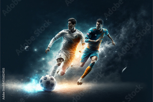 soccer player kicking ball on space