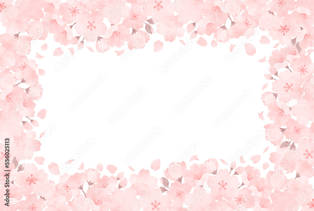 優しい手描きの桜のフレームイラスト