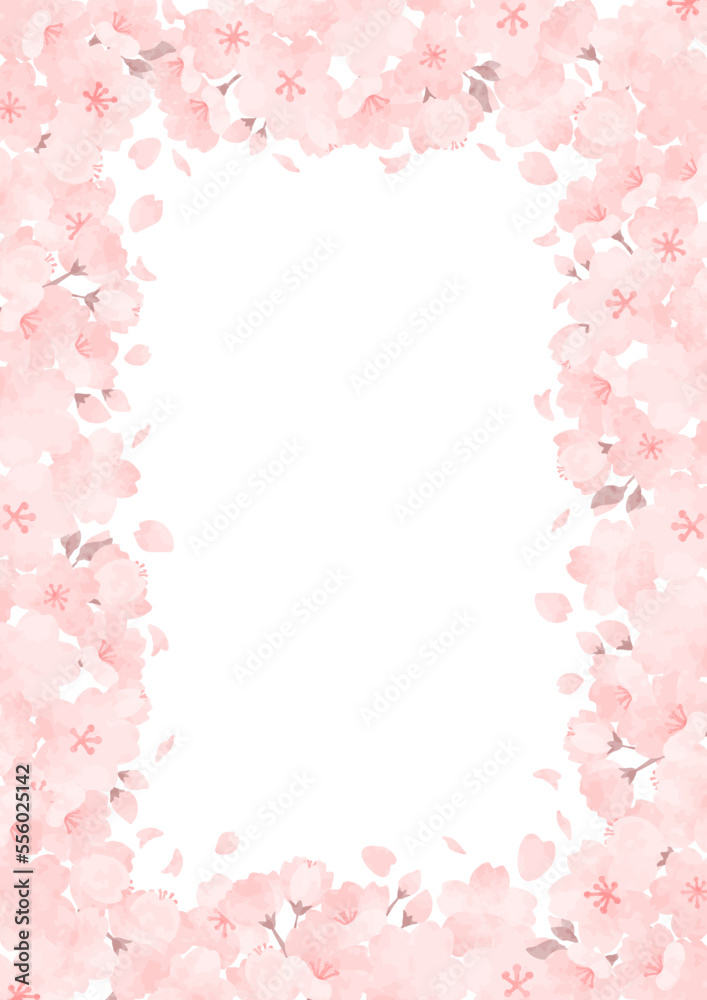 ふんわり綺麗な手描きの桜のフレームイラスト