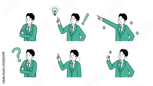 20代・30代の男性ビジネスマンのいろいろなイラスト、ベクター