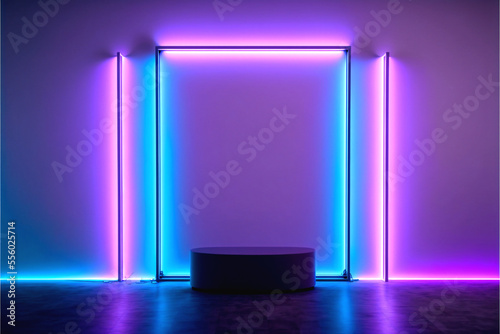 Abstract background blue and purple futuristic pedestal for product presentation, light podium product display 3d rendering