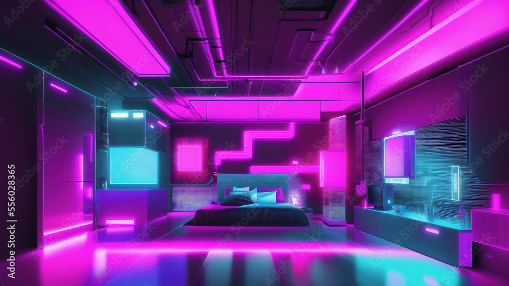 アニメ調のサイバーパンク背景イラスト(AI generated image)