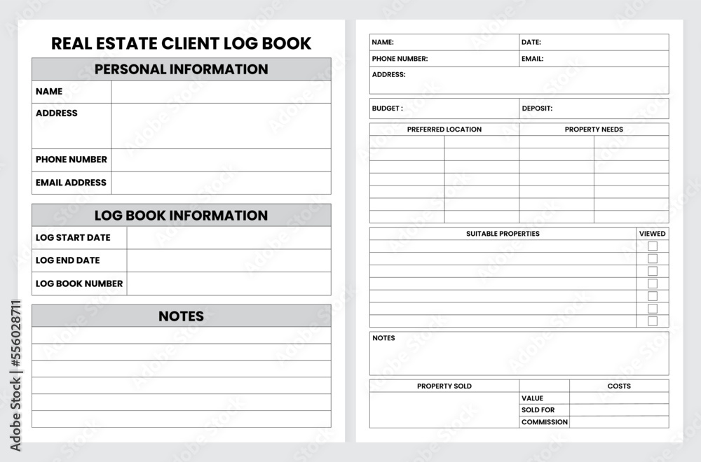 Real Estate Client Log Book Template