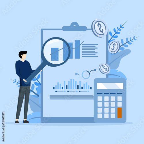 Audit service Help concept. Financial reports, bookkeeping analysis, Investors make an assessment of company costs, company financial management. flat vector modern illustration