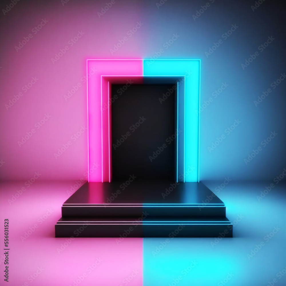 Abstract background blue and pink futuristic pedestal for product presentation,  podium product display 3d rendering