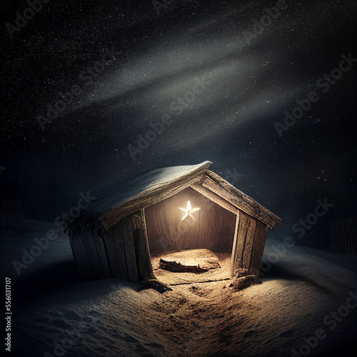 Canvas-taulu Nativity scene, Jesus, manger, illuminated in the dark of night