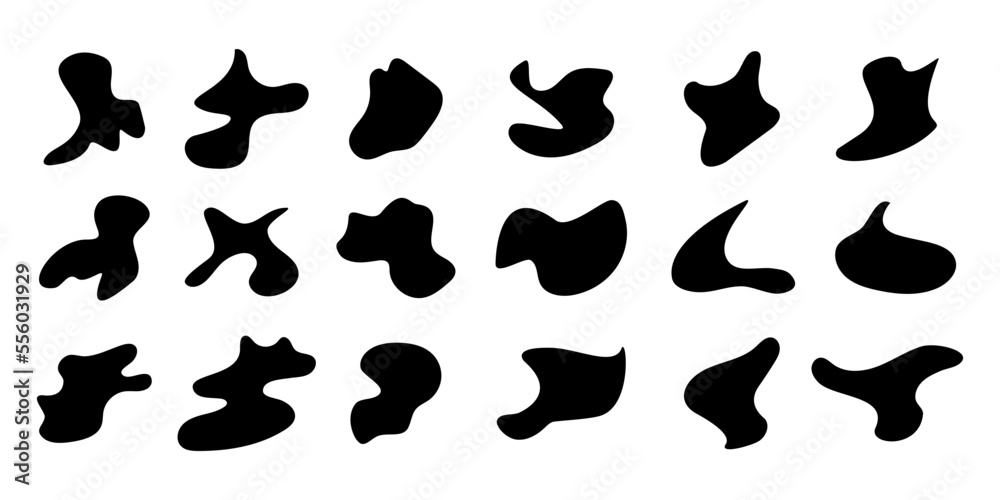 Set of abstract black forms. Organic isolated fluid shapes. Vector liquid splats. Design element for banner, poster, web, presentation, social media, backdrop Set of abstract black forms. Organic isolated fluid shapes. Vector liquid splats. Design element for banner, poster, web, presentation, social media, backdrop
