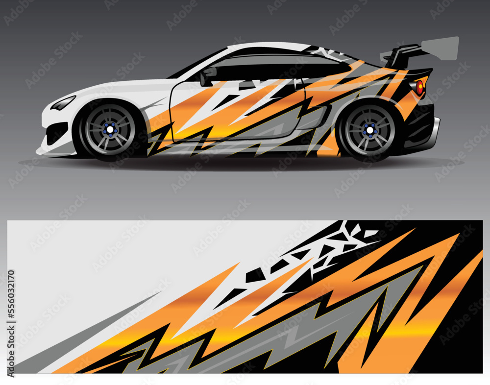 Car wrap design vector. Graphic abstract stripe racing background kit designs for wrap vehicle race car rally adventure and livery Car wrap design vector. Graphic abstract stripe racing background kit designs for wrap vehicle race car rally adventure and livery