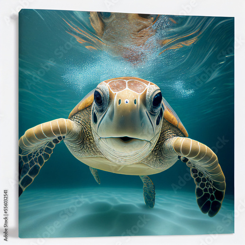 A depiction of a sea turtle swimming joyfully beneath the surface of the water created with generative AI technology  © Keyser the Red Beard