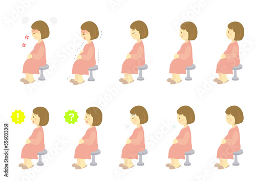 イラスト素材: 診察室で医師から説明を受けるスカートを履いた妊婦　横顔　全身　セット　人物　医療（透過背景）  © kuroshimaharu