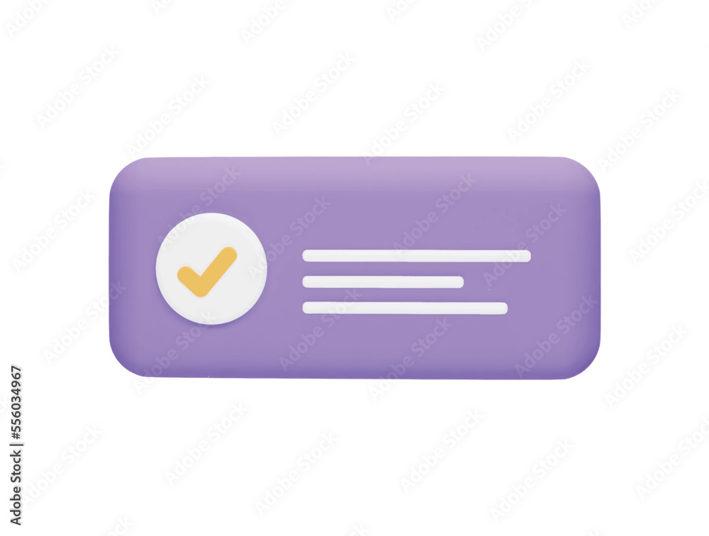 Right mark user message box with 3d vector icon cartoon minimal style Right mark user message box with 3d vector icon cartoon minimal style