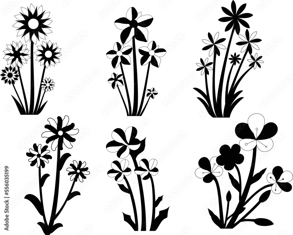 Bundle of Floral leaves and Flower isolated vector isolated Silhouettes. Bundle of Floral leaves and Flower isolated vector isolated Silhouettes.
