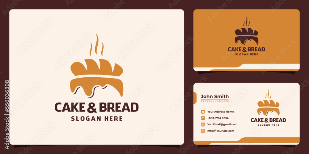 Naklejka premium Cake and bread logo combine with business card template