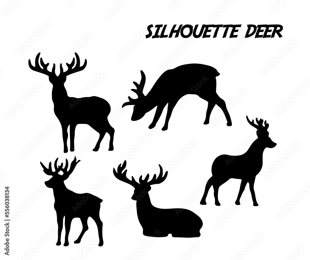 Collection of deer animal silhouettes in various motions