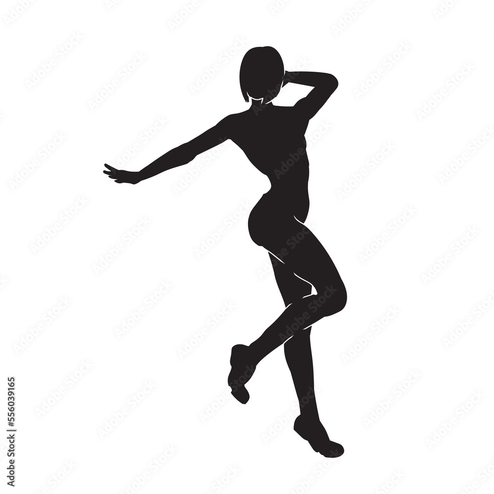 Cartoon silhouette of young female dancer vector isolated.