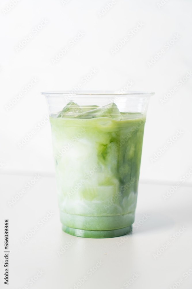 matcha green tea latte in glass matcha green tea latte in glass