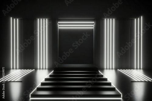 Abstract background white futuristic pedestal for product presentation, light podium product display 3d rendering