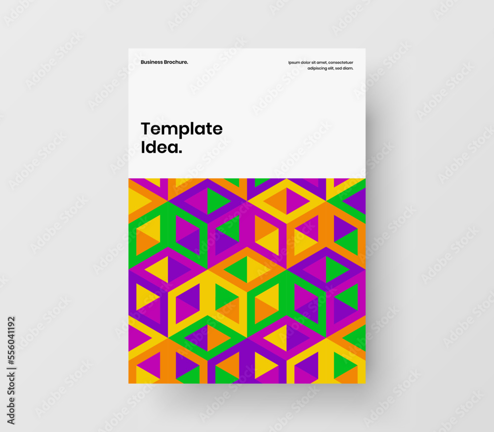 Fresh pamphlet design vector template. Bright geometric pattern corporate cover concept.