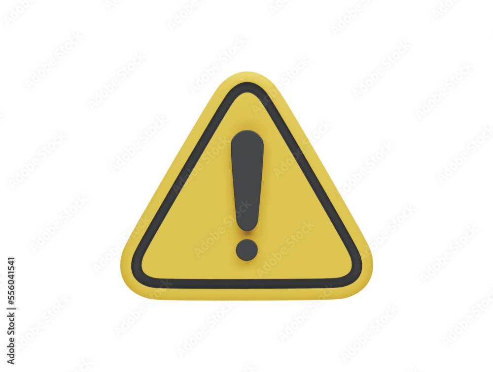 Yellow triangle warning sign with 3d vector icon cartoon minimal style Yellow triangle warning sign with 3d vector icon cartoon minimal style