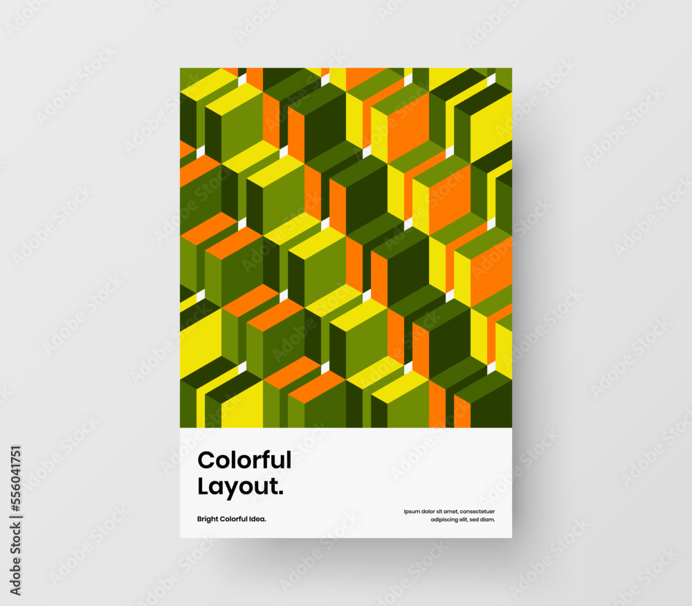 Unique geometric tiles presentation illustration. Amazing annual report A4 vector design layout.