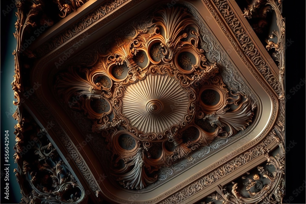 a decorative ceiling with a circular design on it's side and a circular ...