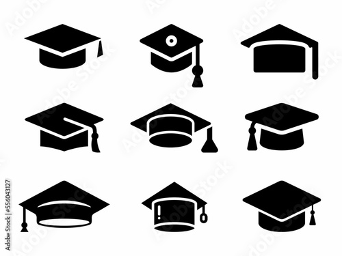 Graduation cap icon illustration. Flat style graduation cap icon set. Stock vector.